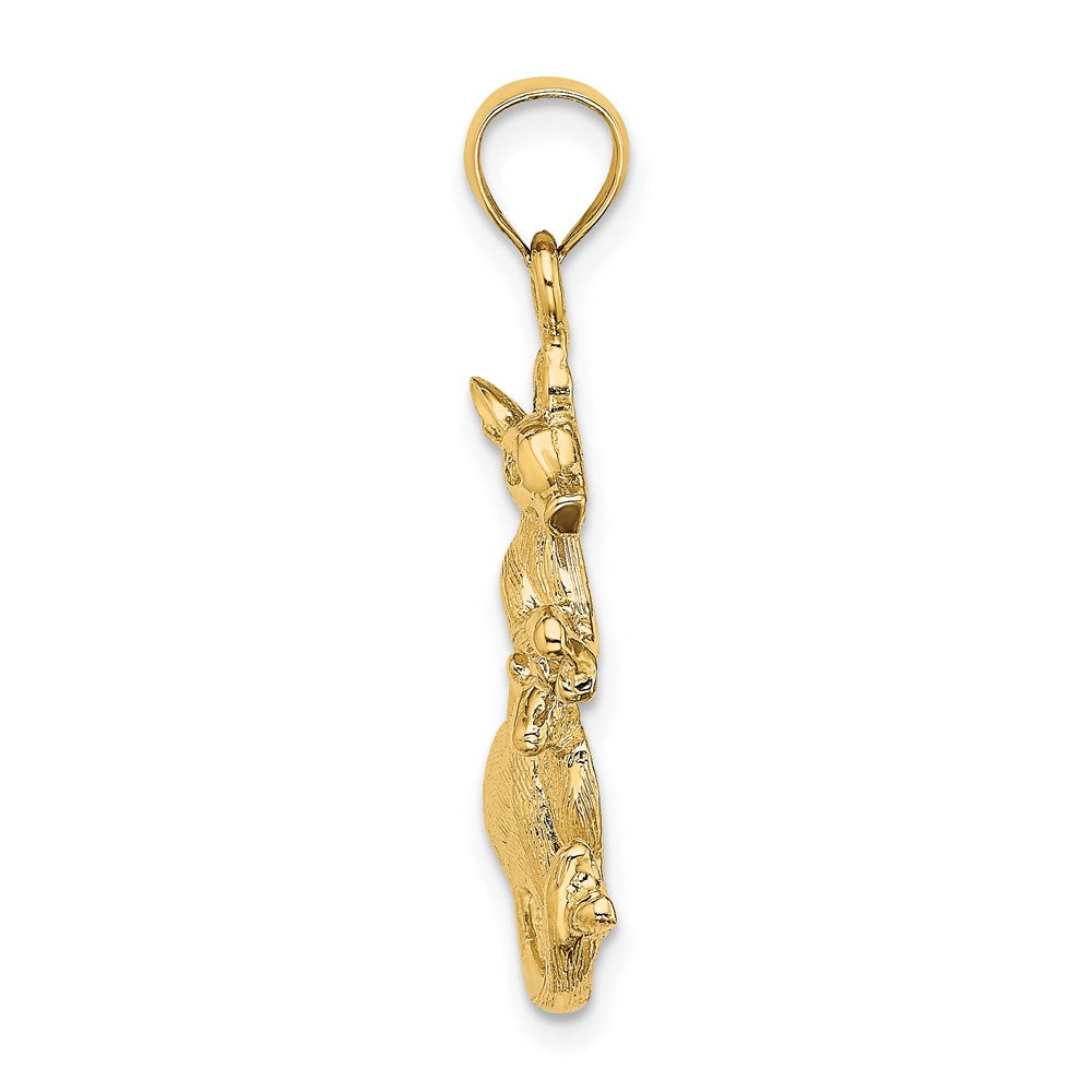 14k Yellow Gold 13.7 mm 2-D Kangaroo with Baby in Pouch Pendant (1.78 grams)