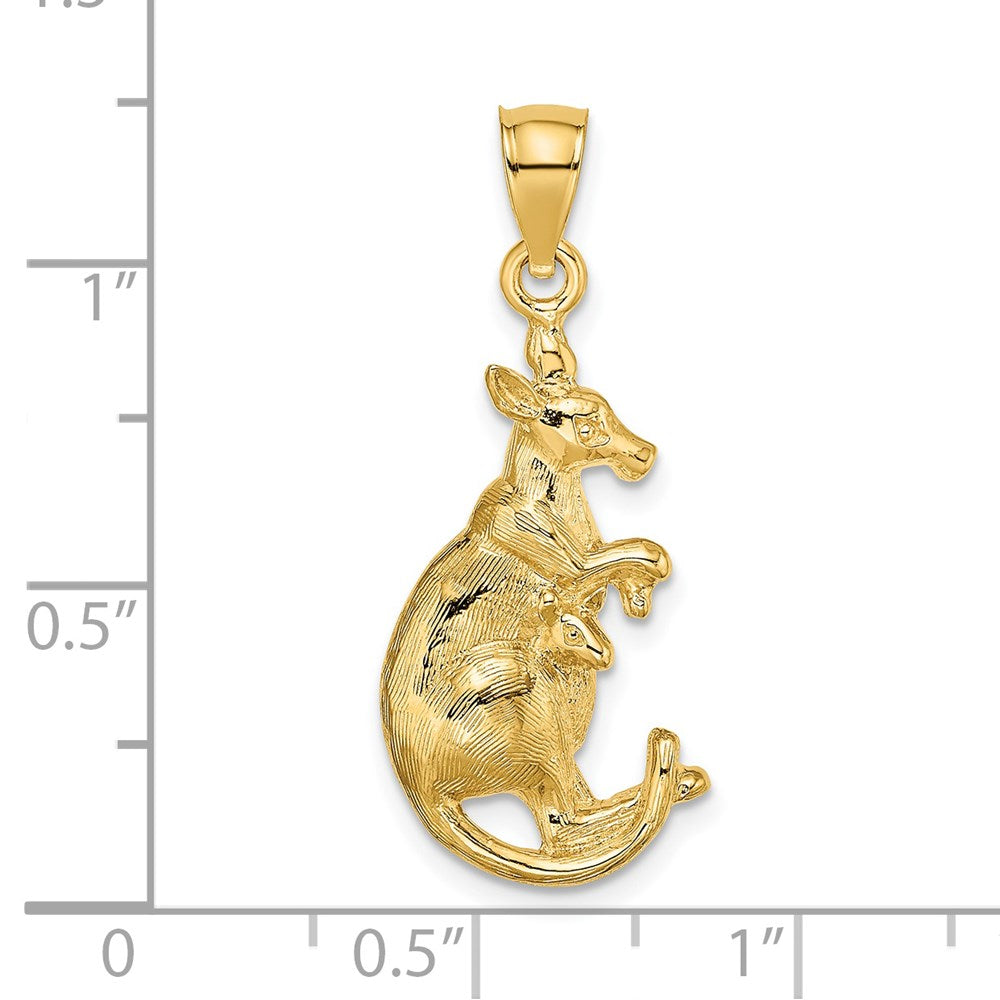 14k Yellow Gold 13.7 mm 2-D Kangaroo with Baby in Pouch Pendant (1.78 grams)