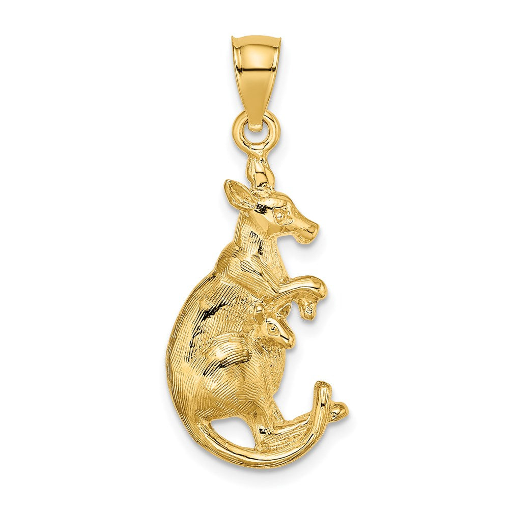 14k Yellow Gold 13.7 mm 2-D Kangaroo with Baby in Pouch Pendant (1.78 grams)