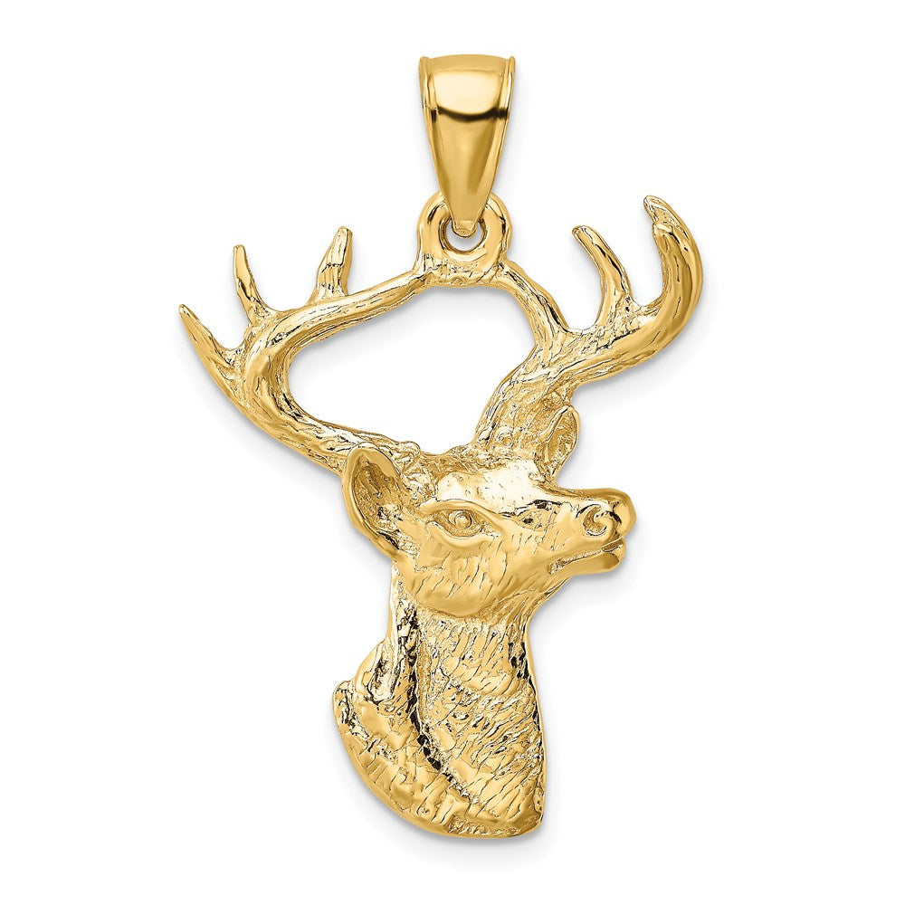 14k Yellow Gold 22.15 mm 2-D Deer Head Profile Charm (3.71 grams)