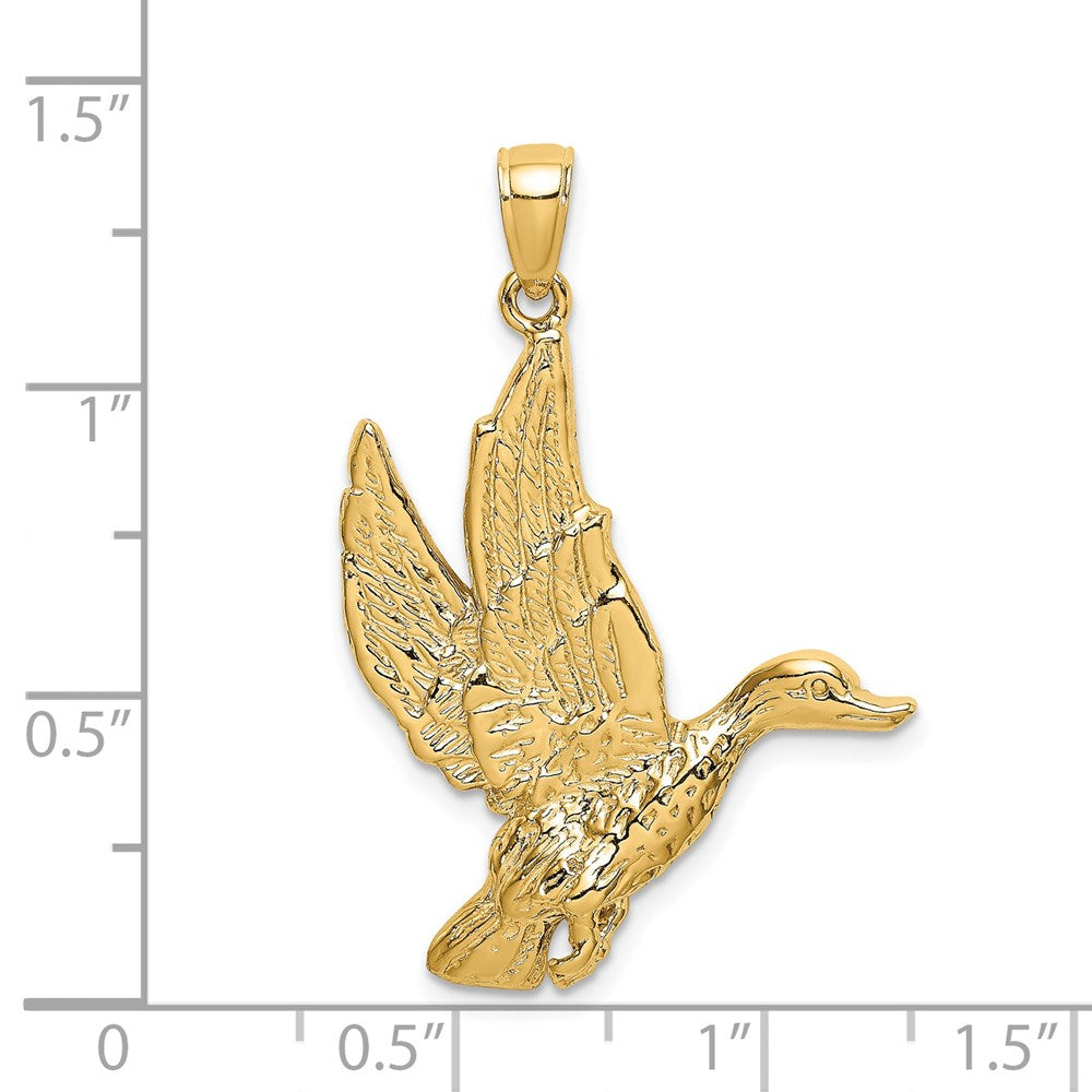 14k Yellow Gold 25.25 mm Flying Mallard Duck Charm (4.67 grams)