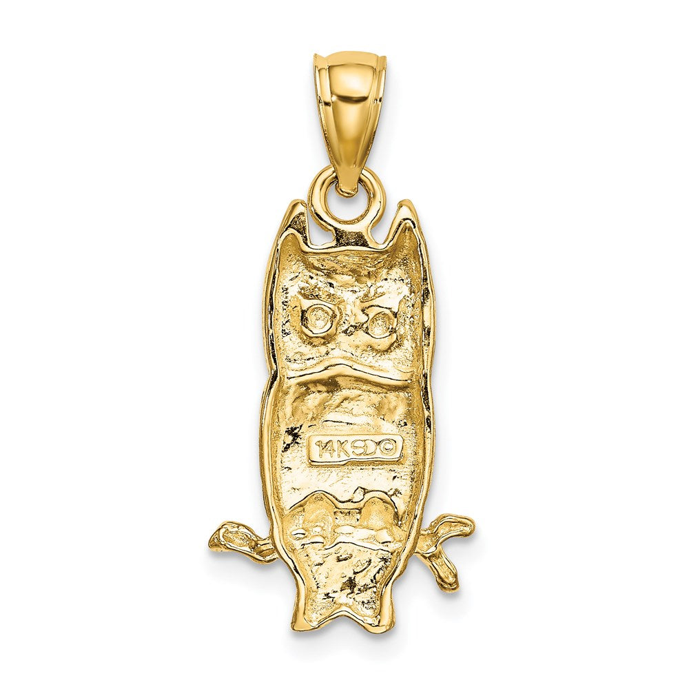 14k Yellow Gold 12.54 mm Textured Owl Charm (2.35 grams)