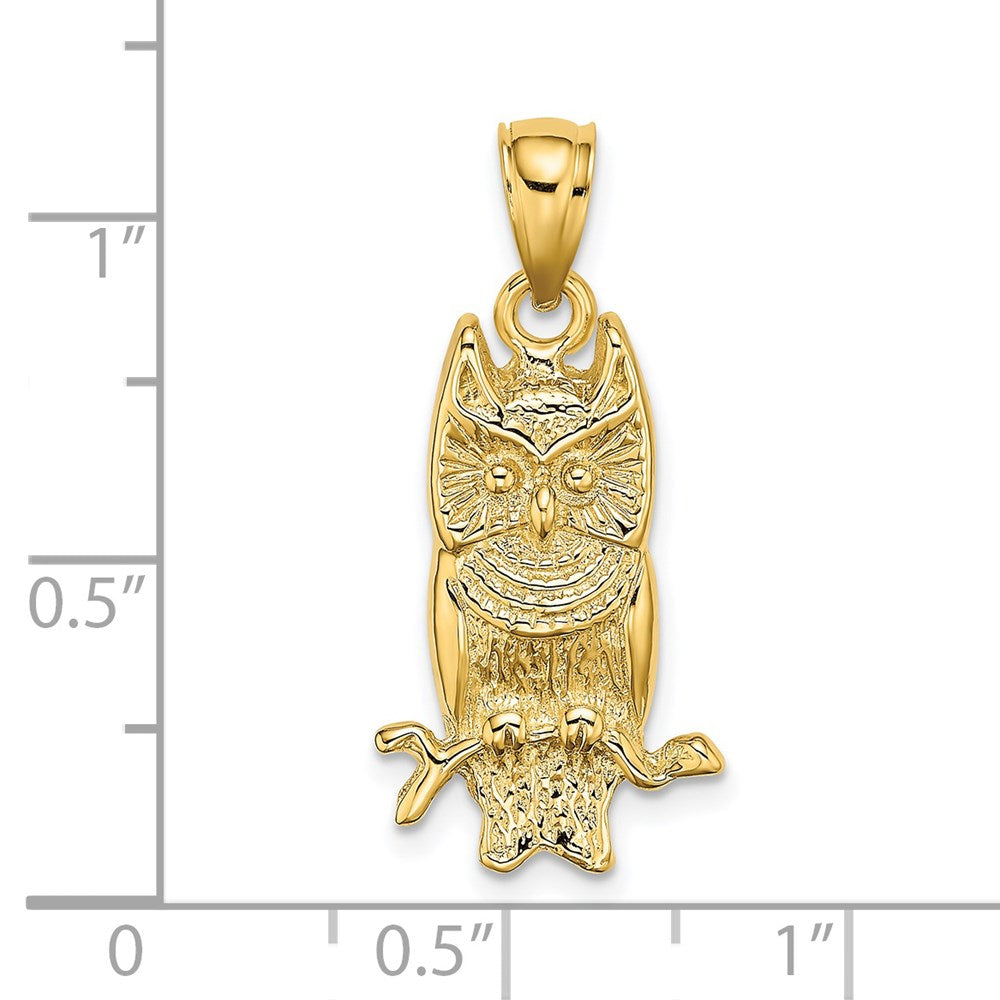 14k Yellow Gold 12.54 mm Textured Owl Charm (2.35 grams)