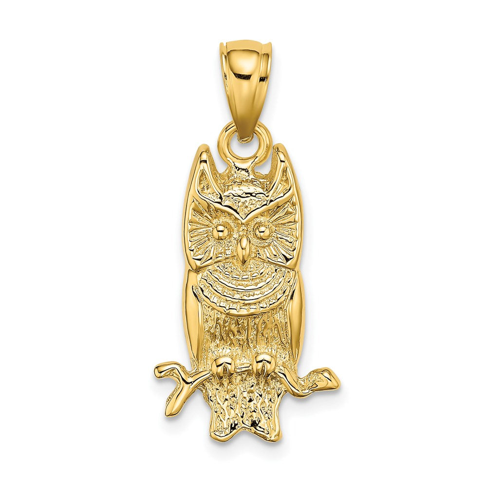 14k Yellow Gold 12.54 mm Textured Owl Charm (2.35 grams)