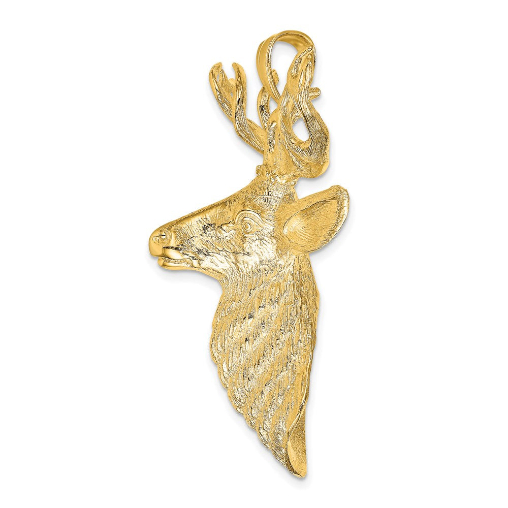 14k Yellow Gold 38.35 mm 3-D Textured Deer Head Charm (22.84 grams)