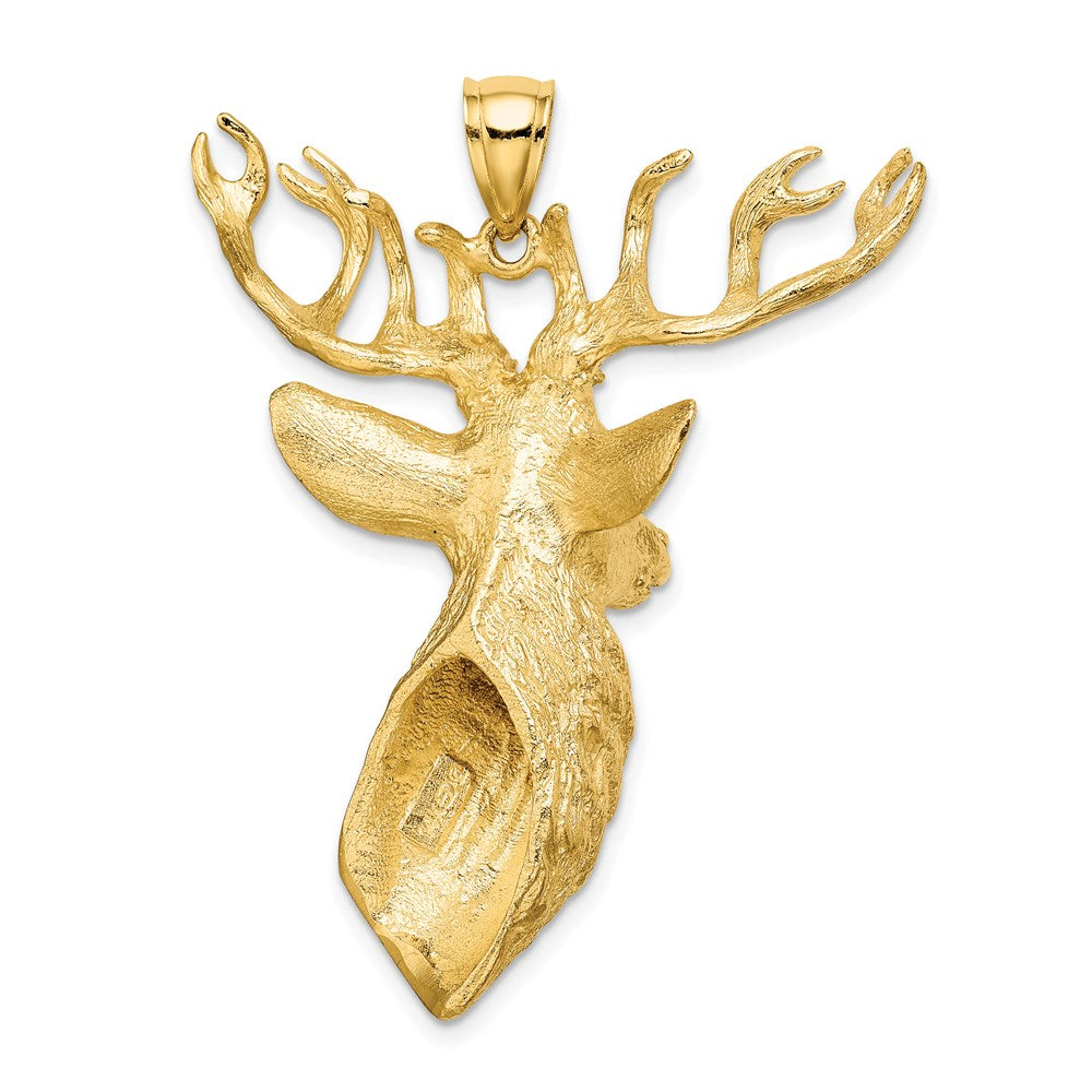 14k Yellow Gold 38.35 mm 3-D Textured Deer Head Charm (22.84 grams)