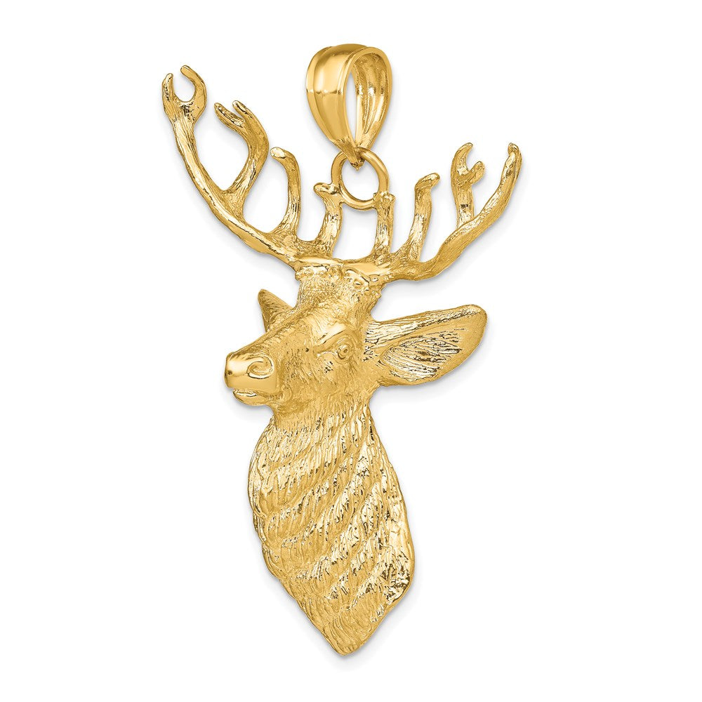 14k Yellow Gold 38.35 mm 3-D Textured Deer Head Charm (22.84 grams)