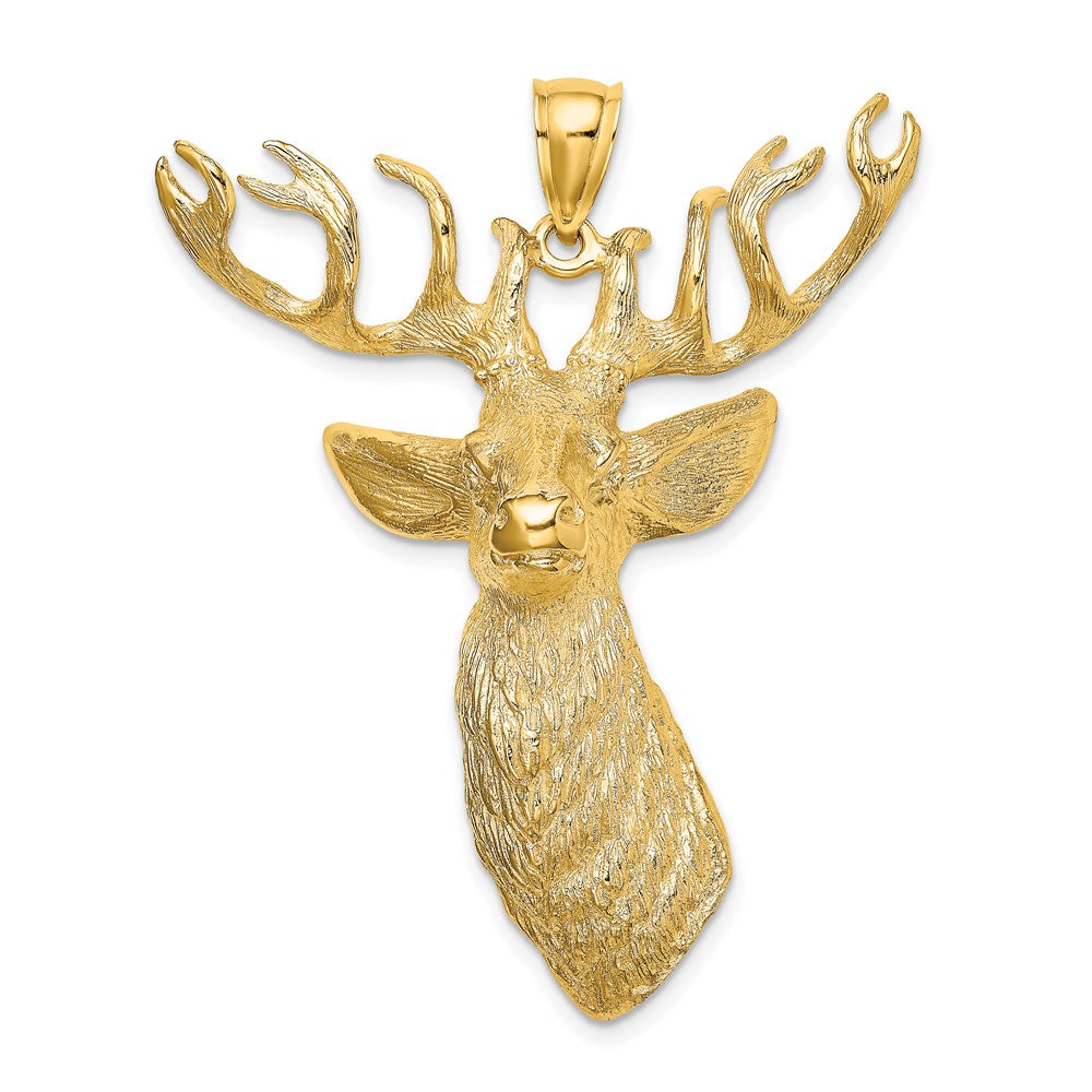 14k Yellow Gold 38.35 mm 3-D Textured Deer Head Charm (22.84 grams)