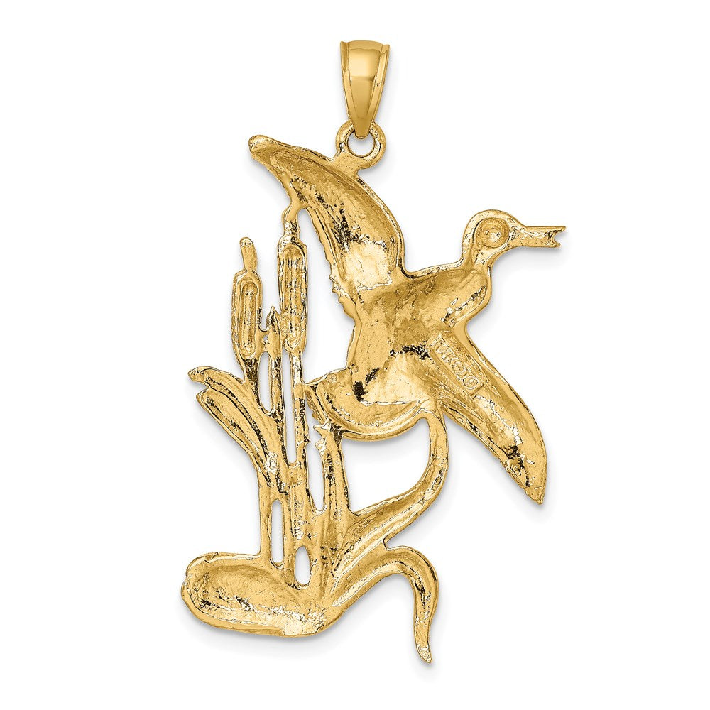 14k Yellow Gold 25.3 mm Duck Flying From Willow Charm (6.16 grams)