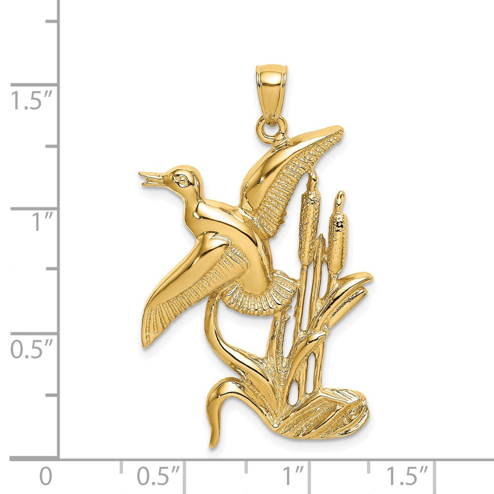 14k Yellow Gold 25.3 mm Duck Flying From Willow Charm (6.16 grams)