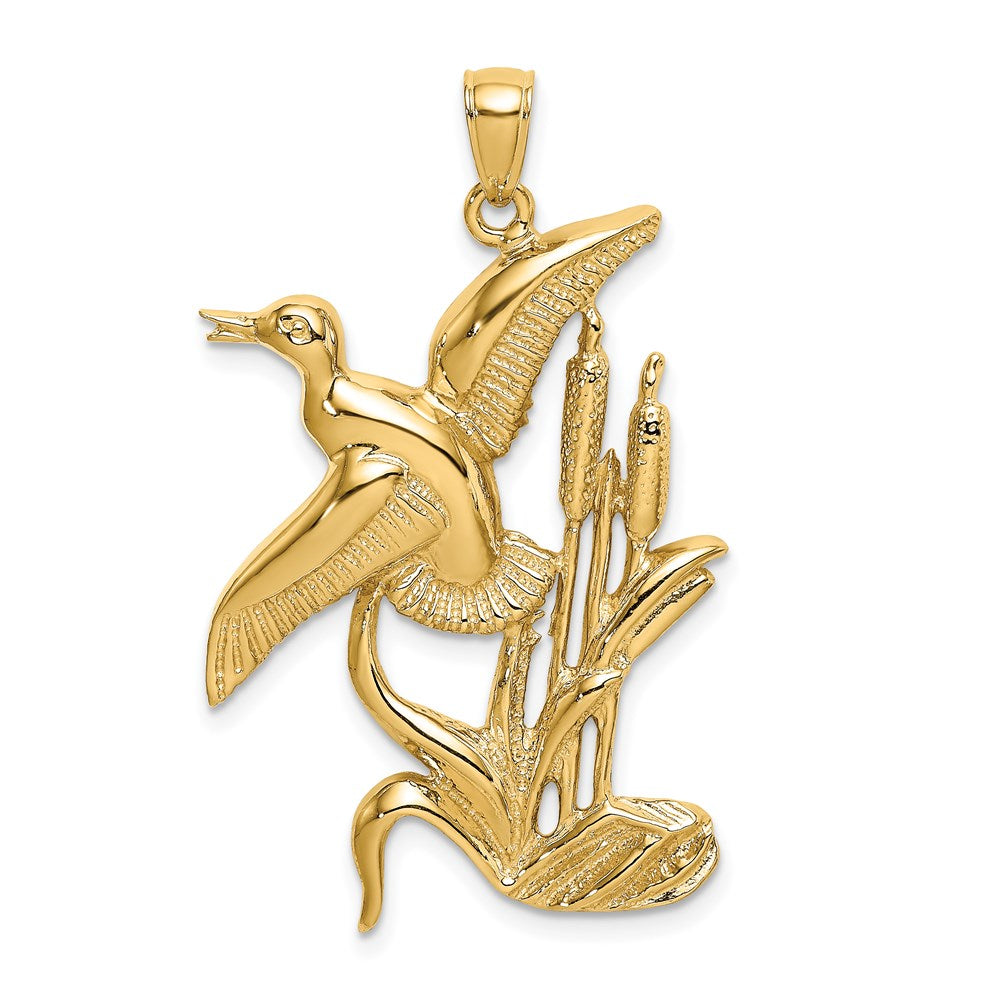 14k Yellow Gold 25.3 mm Duck Flying From Willow Charm (6.16 grams)