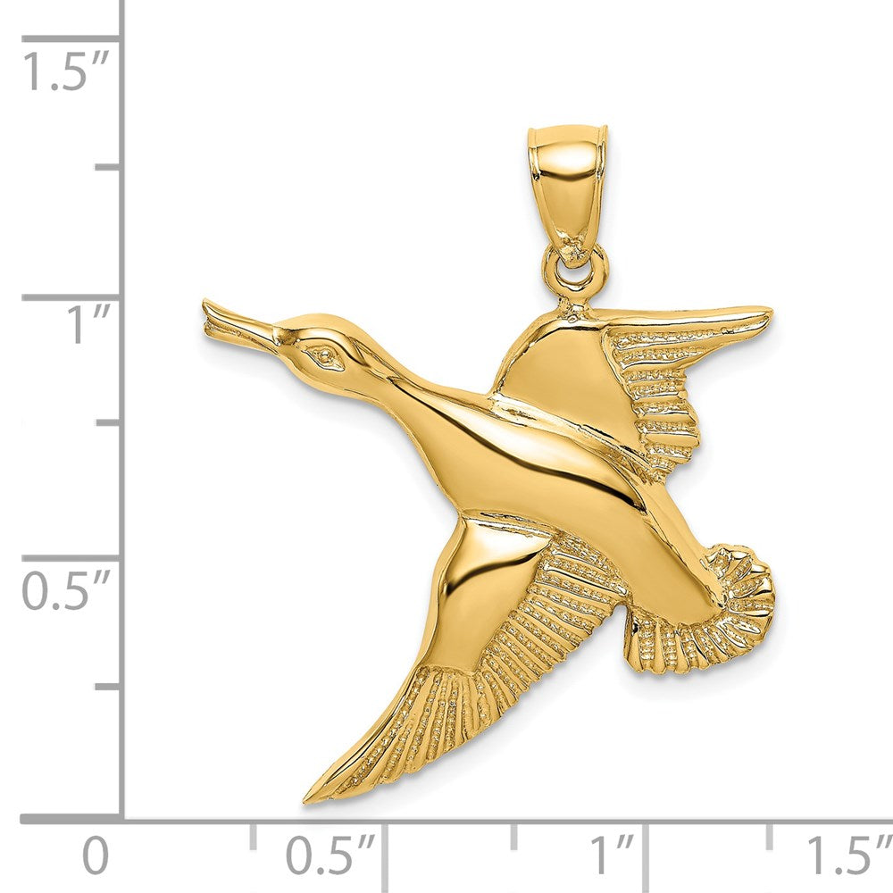 14k Yellow Gold 29.8 mm Textured Flying Duck Charm (5 grams)