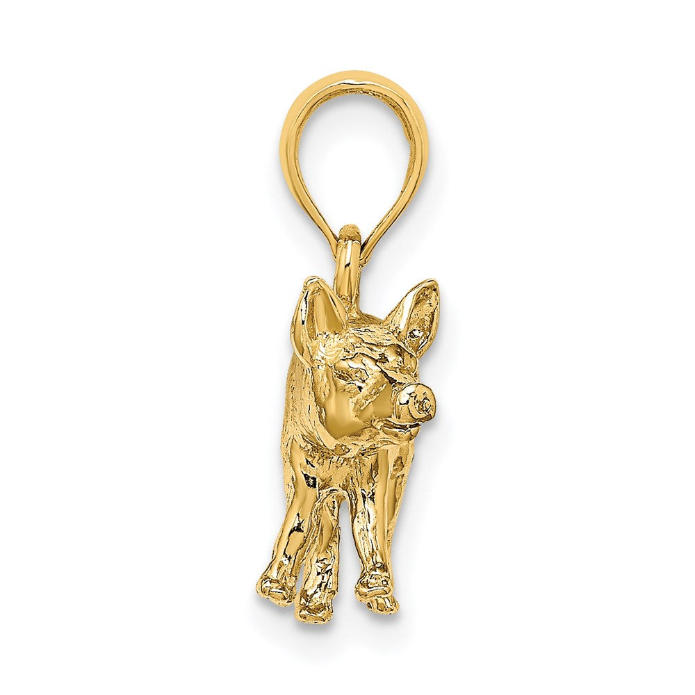 14k Yellow Gold 17.95 mm 3-D Textured Farm Pig Charm (4.06 grams)