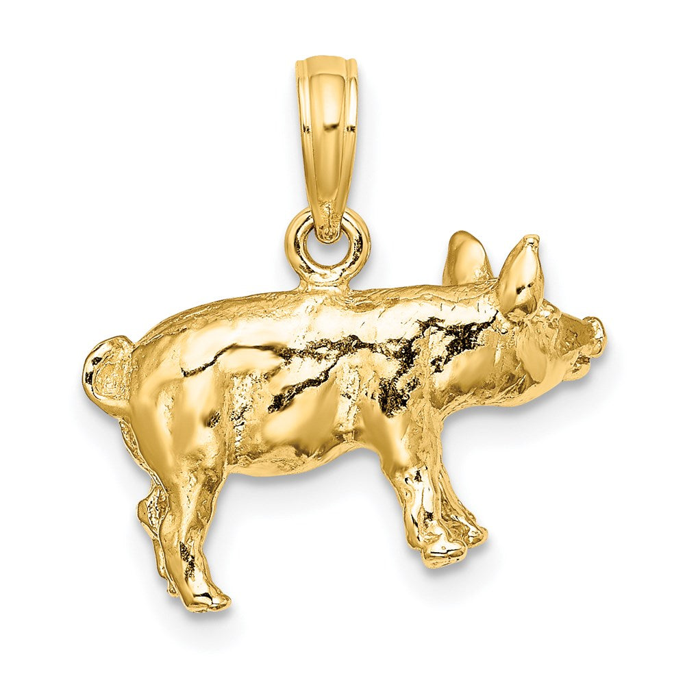 14k Yellow Gold 17.95 mm 3-D Textured Farm Pig Charm (4.06 grams)