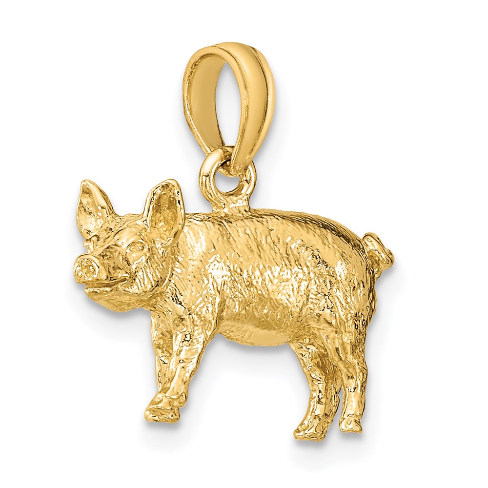 14k Yellow Gold 17.95 mm 3-D Textured Farm Pig Charm (4.06 grams)