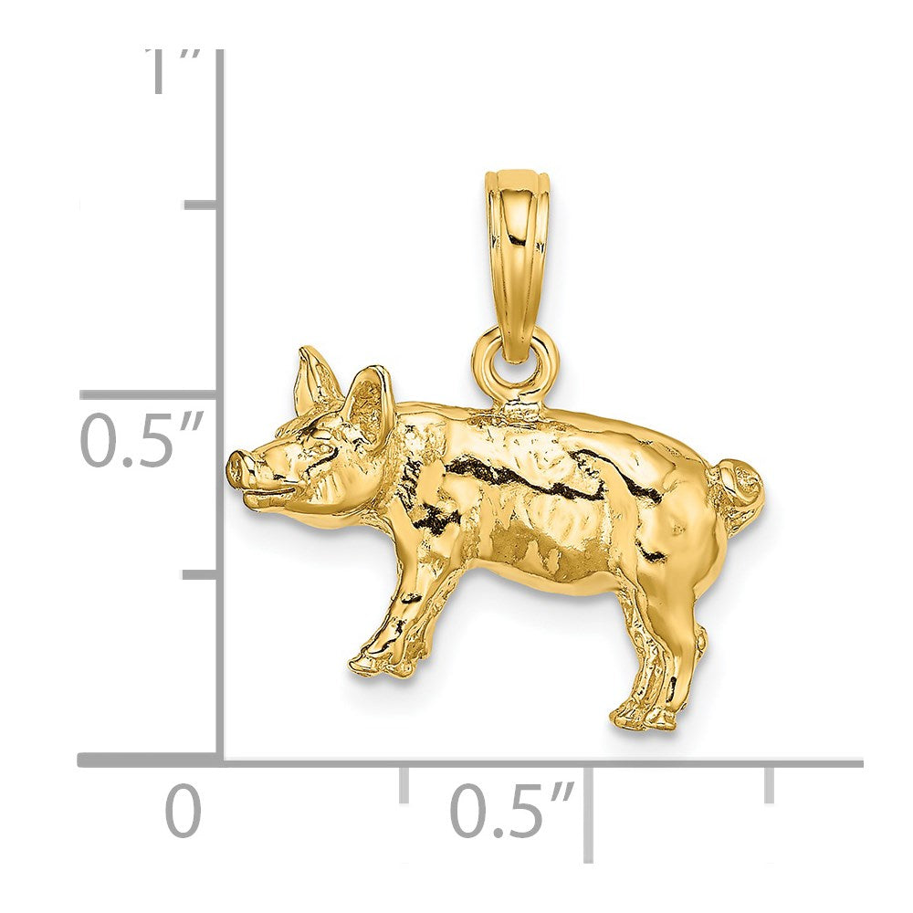 14k Yellow Gold 17.95 mm 3-D Textured Farm Pig Charm (4.06 grams)