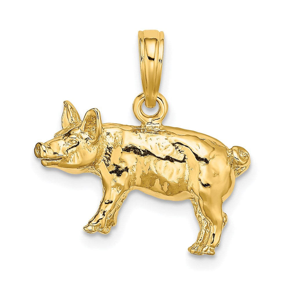 14k Yellow Gold 17.95 mm 3-D Textured Farm Pig Charm (4.06 grams)