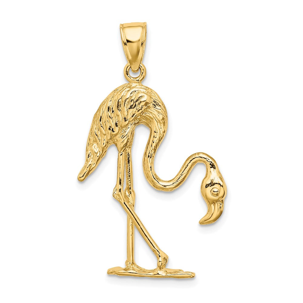 14k Yellow Gold 22.1 mm 3-D Textured Flamingo Charm (5.31 grams)