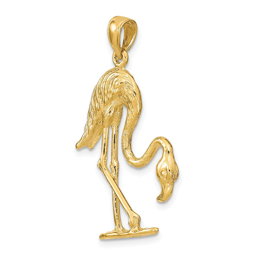 14k Yellow Gold 22.1 mm 3-D Textured Flamingo Charm (5.31 grams)