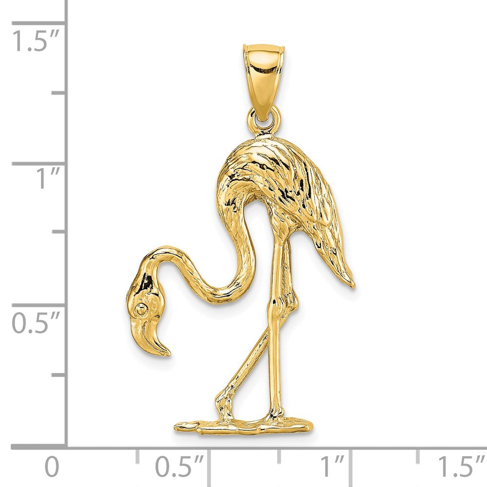 14k Yellow Gold 22.1 mm 3-D Textured Flamingo Charm (5.31 grams)