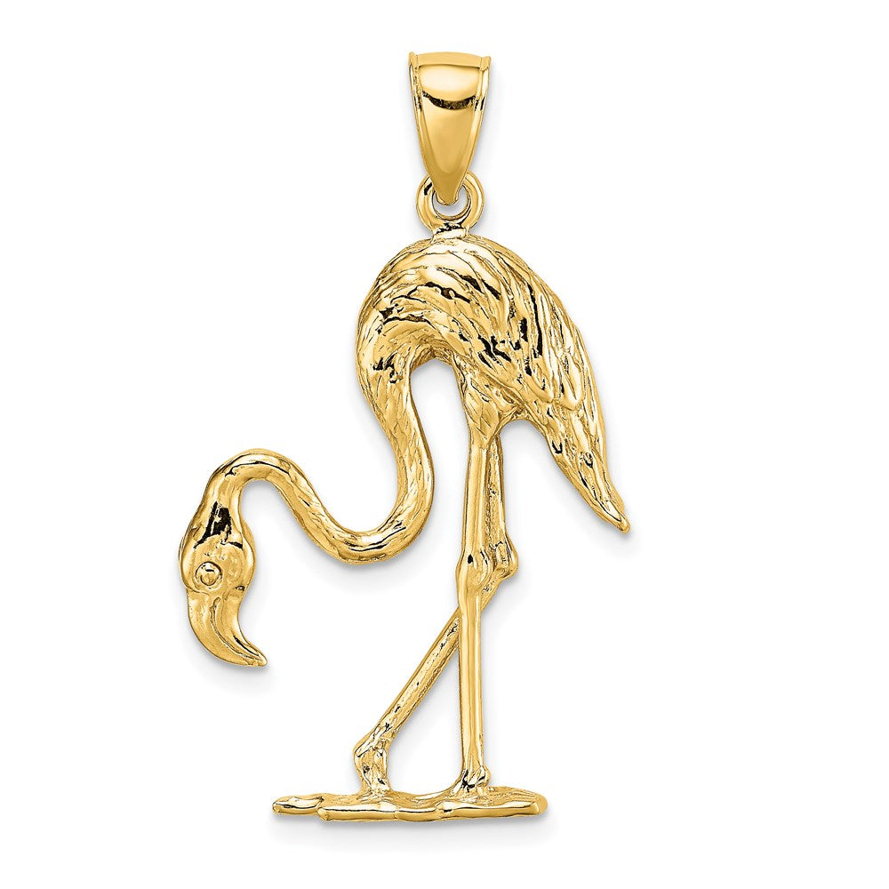 14k Yellow Gold 22.1 mm 3-D Textured Flamingo Charm (5.31 grams)