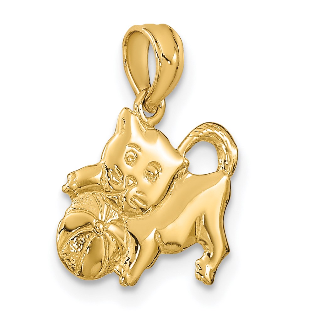14k Yellow Gold 13 mm 3-D Polished Kitten Charm (1.24 grams)