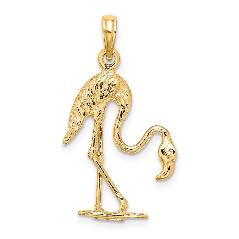 14k Yellow Gold 17.1 mm 3-D Textured Flamingo Charm (2.63 grams)