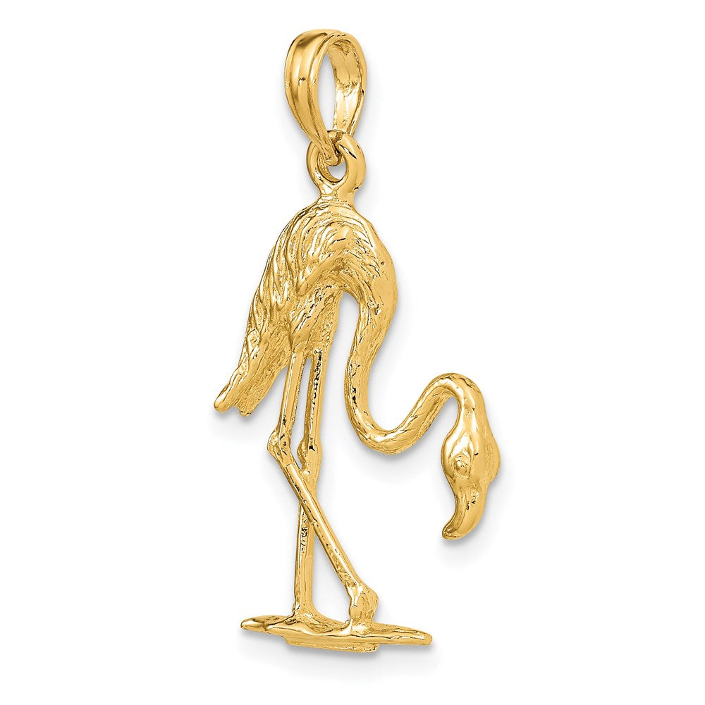 14k Yellow Gold 17.1 mm 3-D Textured Flamingo Charm (2.63 grams)