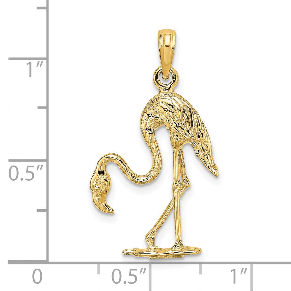 14k Yellow Gold 17.1 mm 3-D Textured Flamingo Charm (2.63 grams)