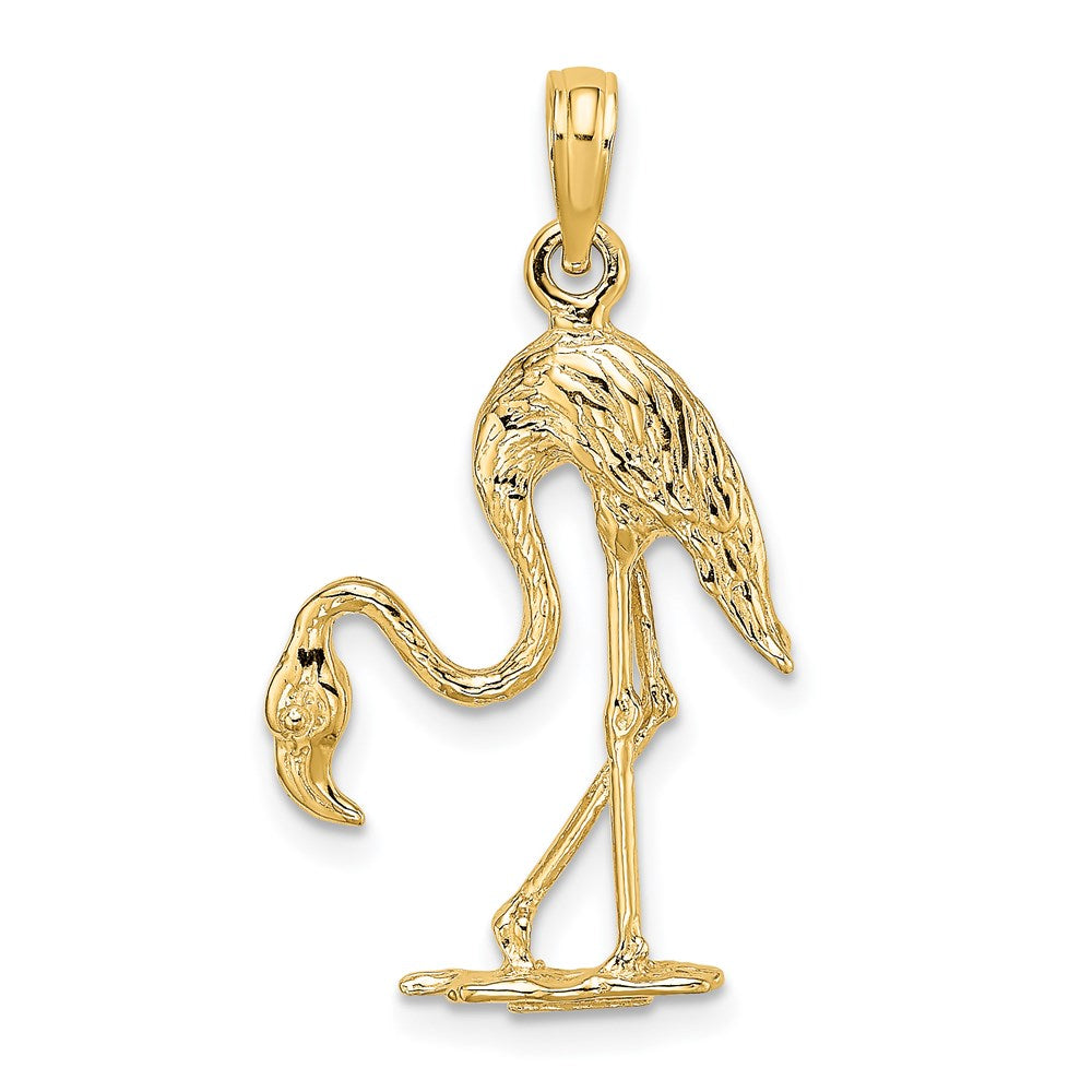 14k Yellow Gold 17.1 mm 3-D Textured Flamingo Charm (2.63 grams)