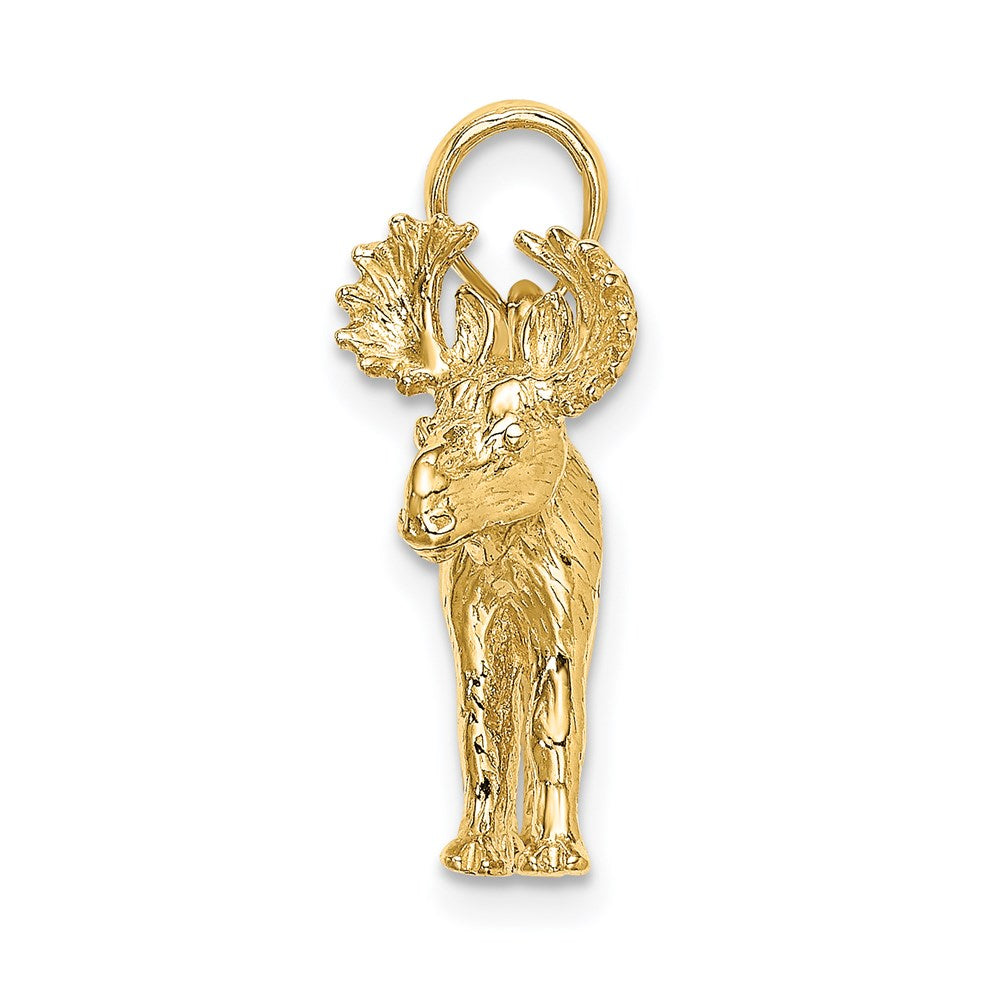 14k Yellow Gold 18.25 mm 3-D Textured Moose Charm (4.39 grams)