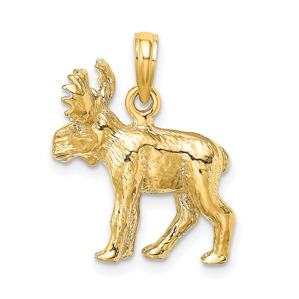 14k Yellow Gold 18.25 mm 3-D Textured Moose Charm (4.39 grams)