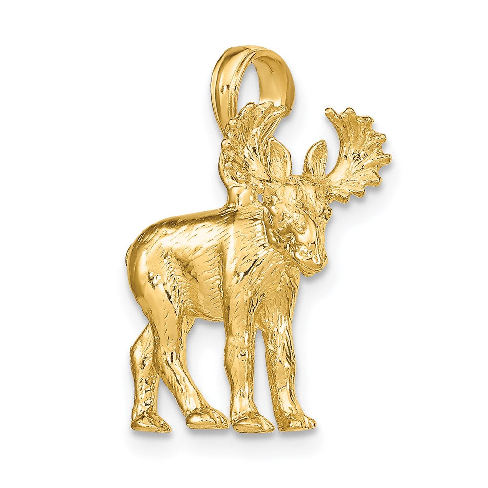 14k Yellow Gold 18.25 mm 3-D Textured Moose Charm (4.39 grams)