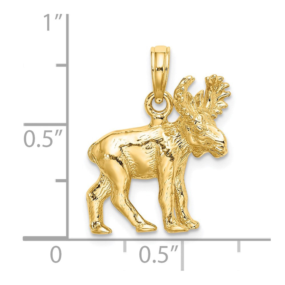 14k Yellow Gold 18.25 mm 3-D Textured Moose Charm (4.39 grams)