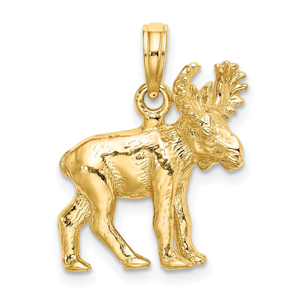 14k Yellow Gold 18.25 mm 3-D Textured Moose Charm (4.39 grams)