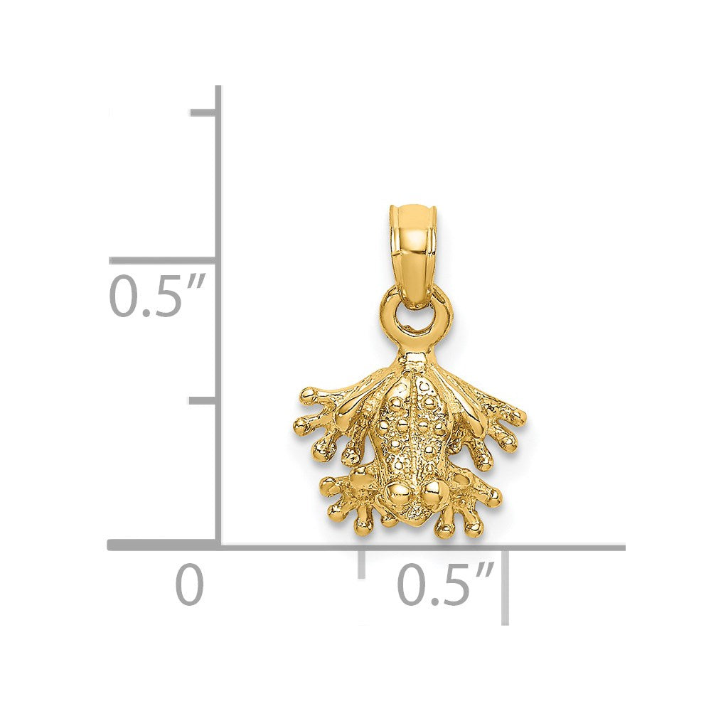 14k Yellow Gold 10.85 mm 3-D Textured Mini Frog Facing Down Charm (1.28 grams)