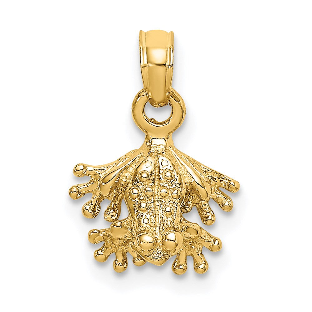 14k Yellow Gold 10.85 mm 3-D Textured Mini Frog Facing Down Charm (1.28 grams)
