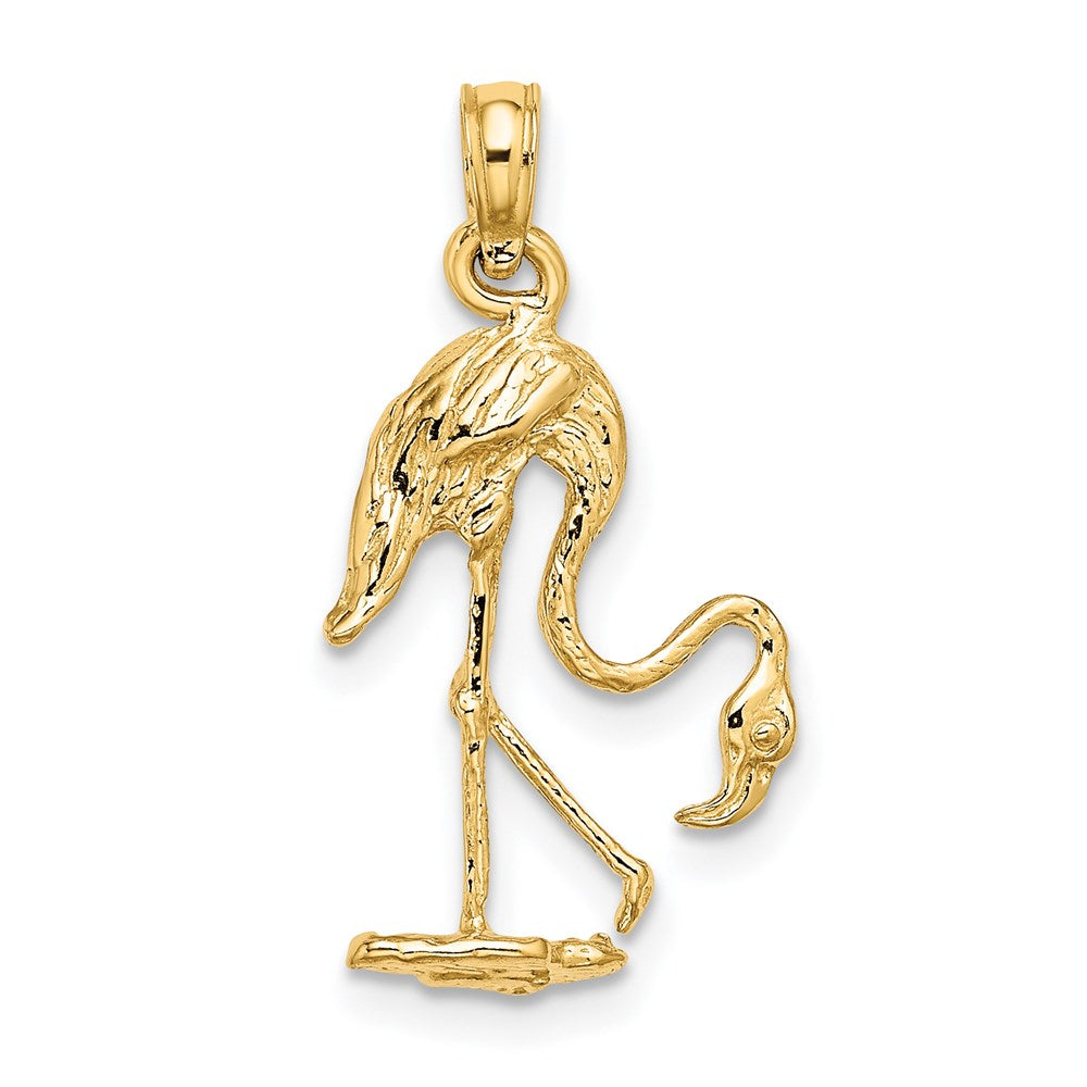 14k Yellow Gold 12.5 mm 3-D Textured Flamingo Charm (1.49 grams)