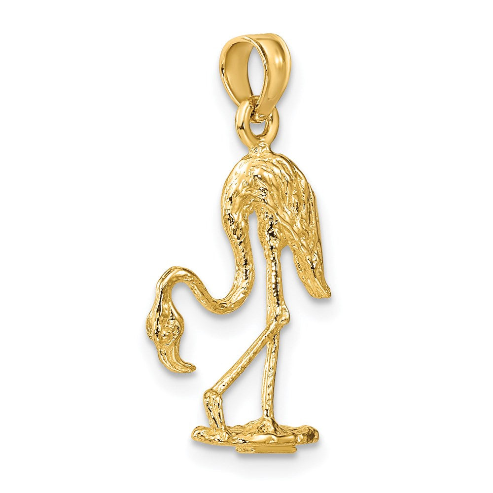 14k Yellow Gold 12.5 mm 3-D Textured Flamingo Charm (1.49 grams)