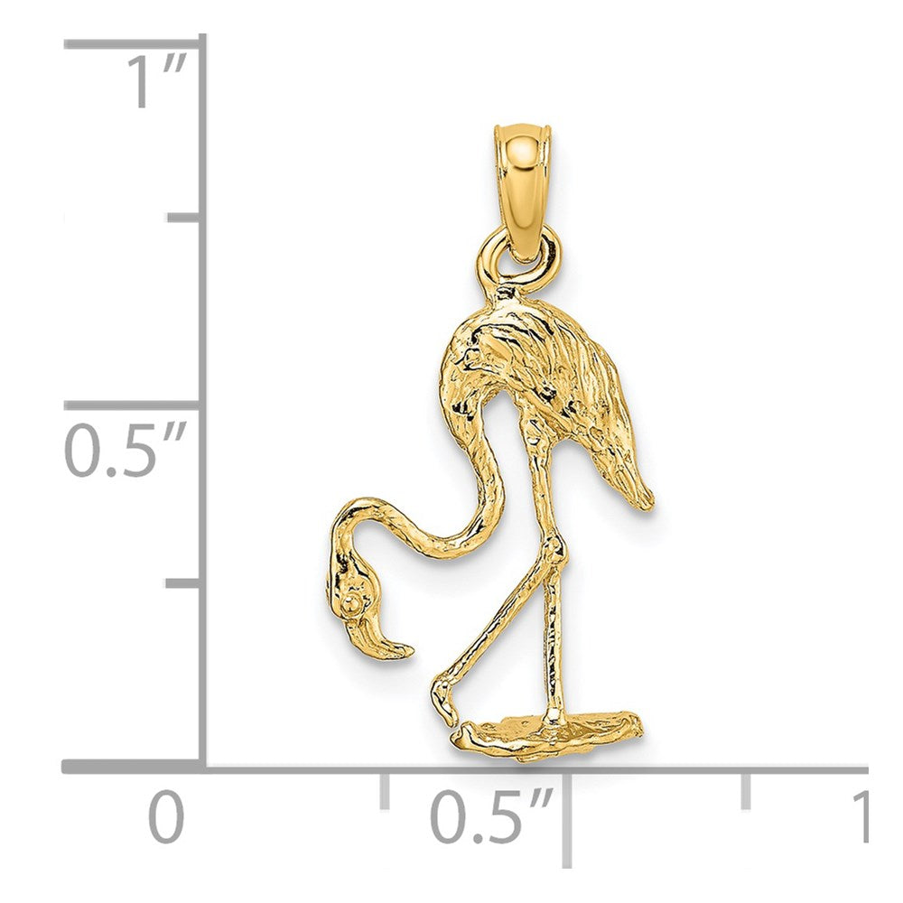 14k Yellow Gold 12.5 mm 3-D Textured Flamingo Charm (1.49 grams)