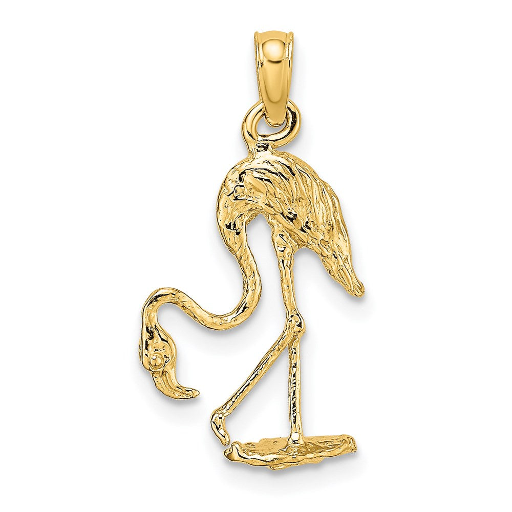 14k Yellow Gold 12.5 mm 3-D Textured Flamingo Charm (1.49 grams)