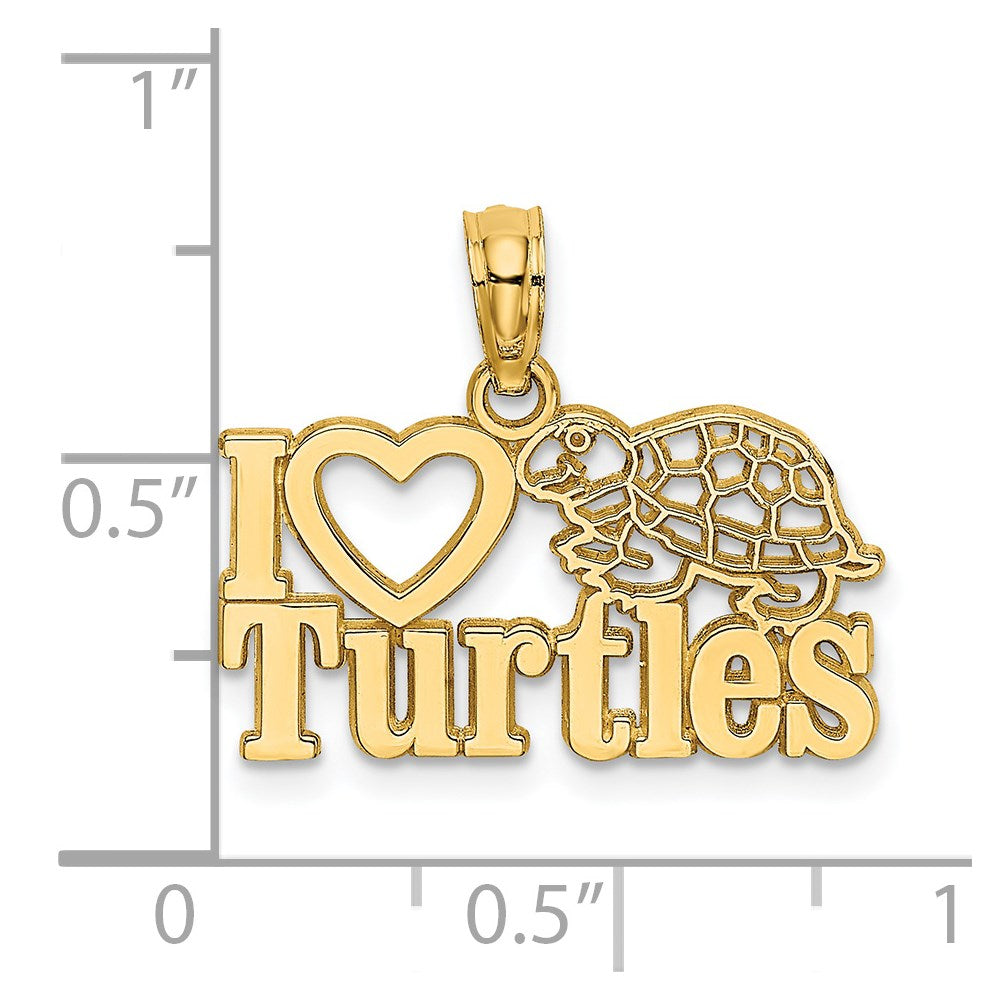 14k Yellow Gold 19.5 mm I HEART TURTLES Charm (0.95 grams)