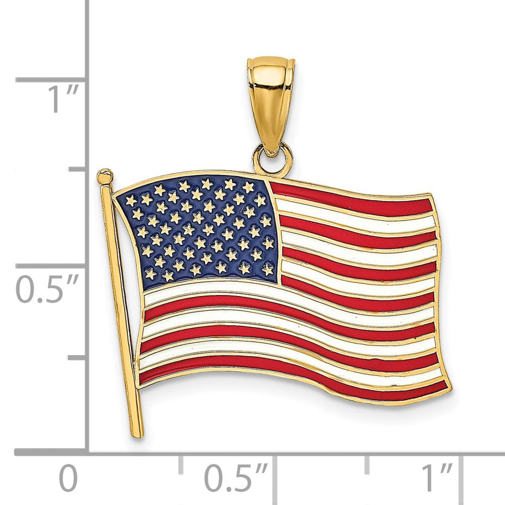 14k Yellow Gold 22.75 mm w/ Enamel American Flag Charm (2.02 grams)