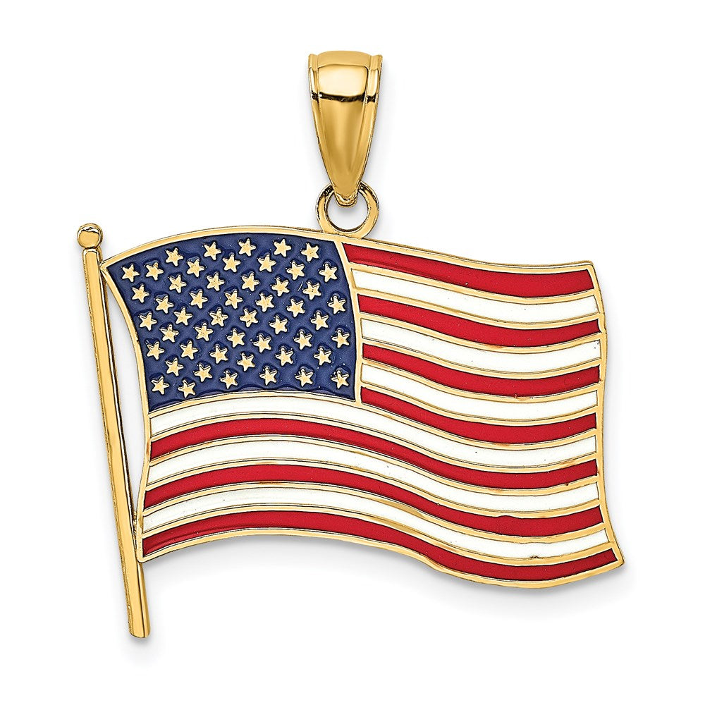 14k Yellow Gold 22.75 mm w/ Enamel American Flag Charm (2.02 grams)