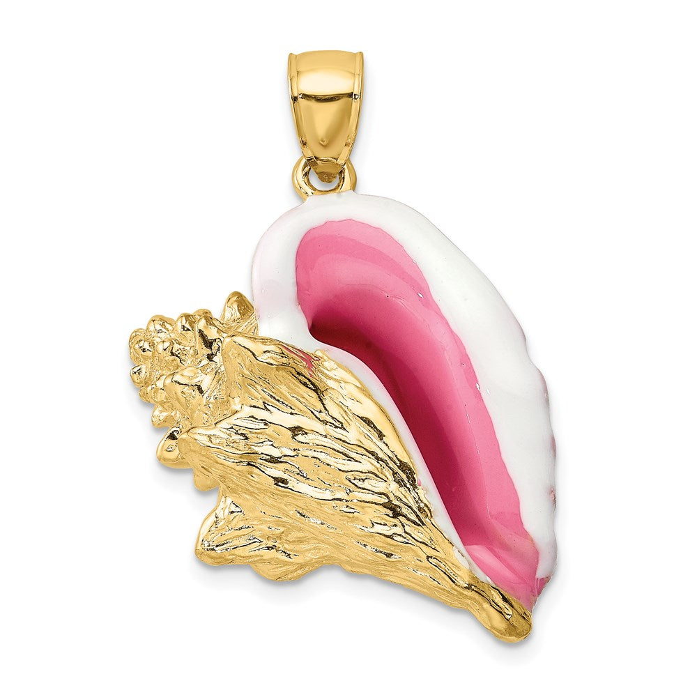 14k Yellow Gold 29.11 mm 3-D Enamel Large Conch Shell Charm (12.81 grams)