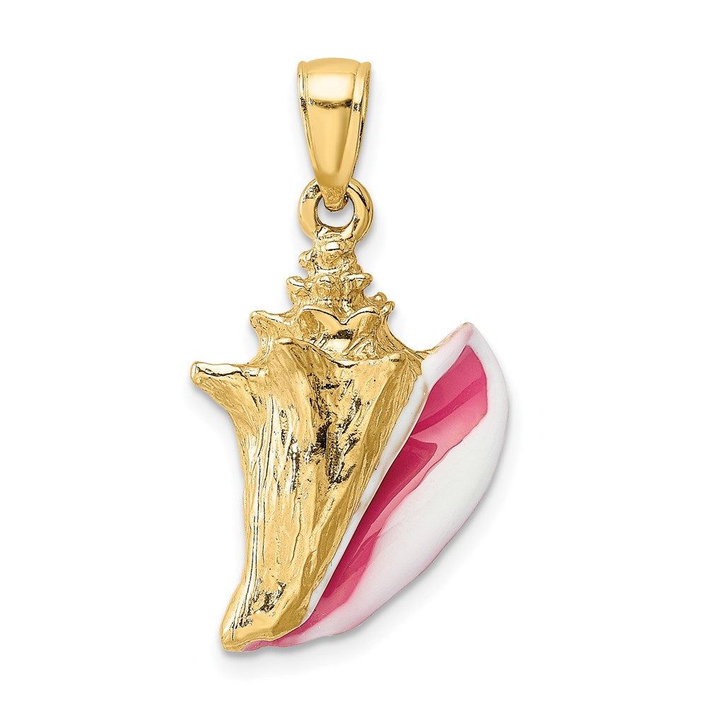 14k Yellow Gold 14.3 mm 3-D Enamel Conch Shell Charm (5.25 grams)