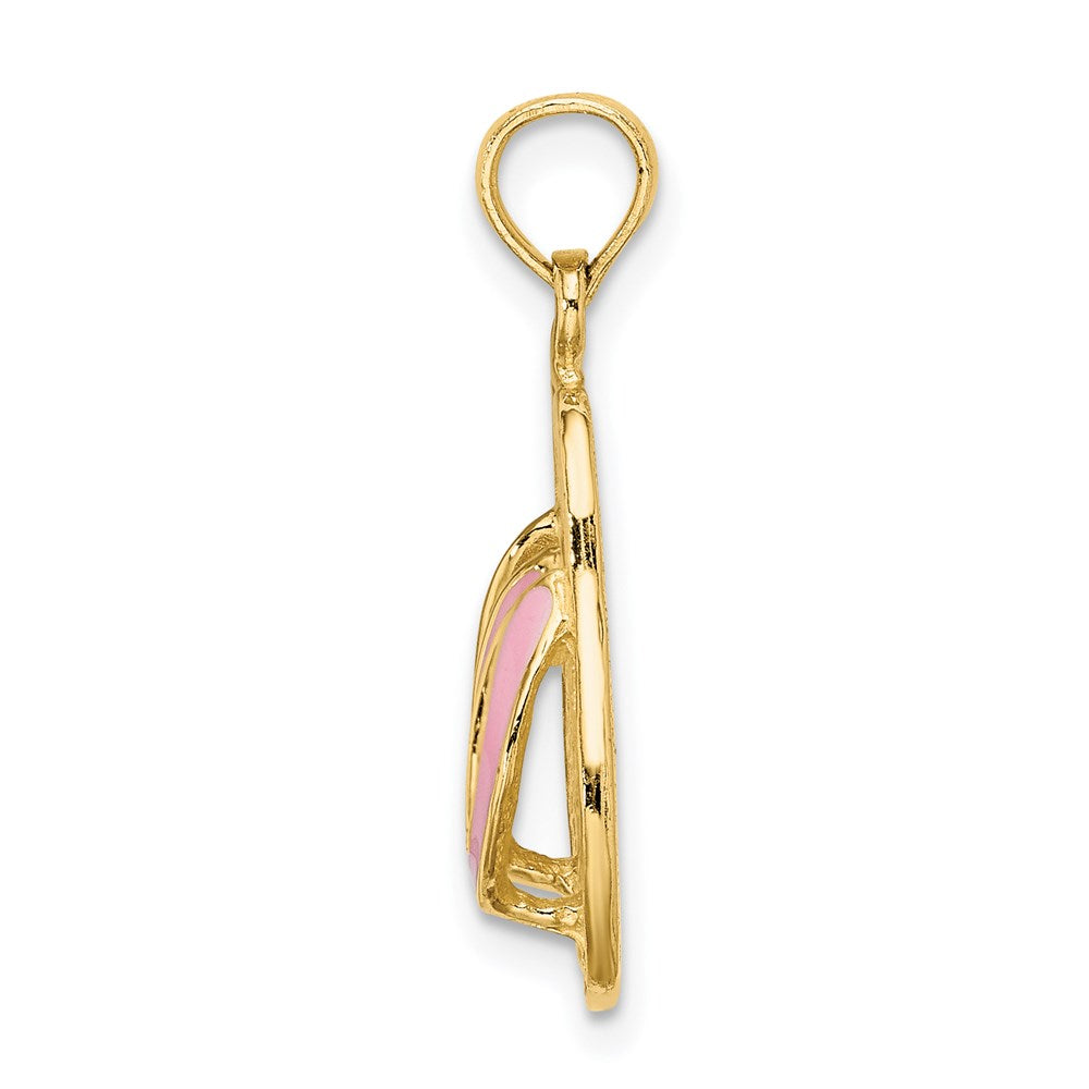 14k Yellow Gold 14.8 mm 3D W/ Pink Enamel Double Flip-Flop Charm (2.62 grams)