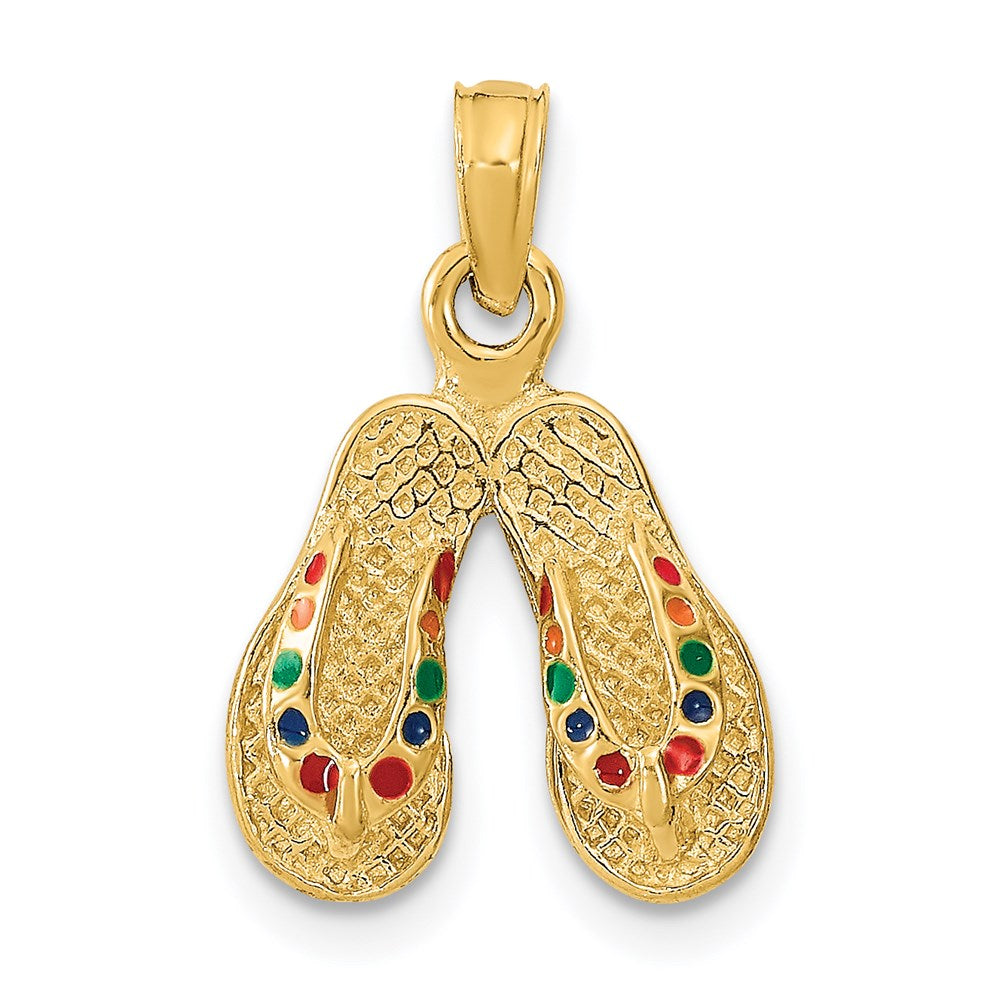 14k Yellow Gold 12 mm 3D W/ Multi-Color Enamel Double Flip-Flop Charm (1.54 grams)