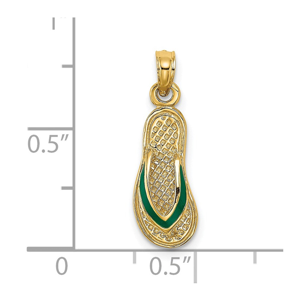 14k Yellow Gold 7.3 mm 3D W/ Green Enamel Single Flip-Flop Charm (1.42 grams)