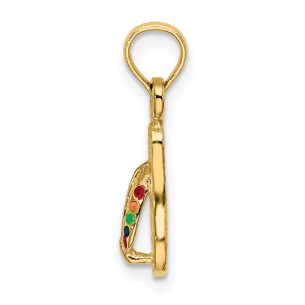 14k Yellow Gold 5.3 mm 3D W/ Multi-Color Enamel Single Flip-Flop Charm (1.06 grams)